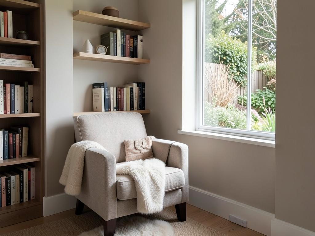 Reading nook with armchair and bookshelves